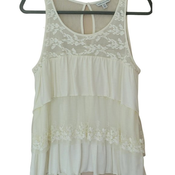 American Eagle Outfitters Tops - AEO Ivory Lace Mesh Tiered Tank Summer